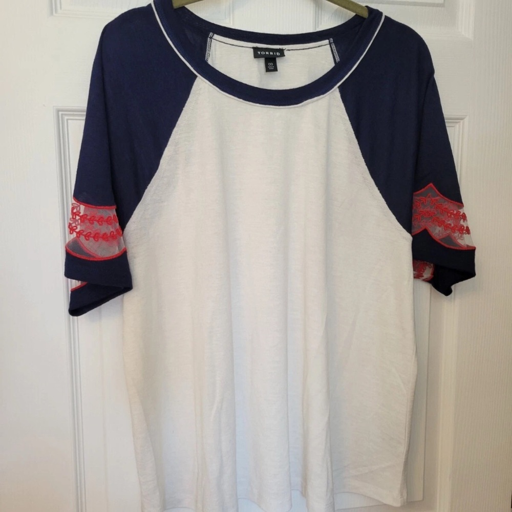 Torrid Navy and White Short Sleeve Tee